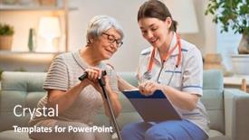  Presentation with caregiver - Colorful slide set enhanced with happy-patient-and-caregiver-spending backdrop and a coral colored foreground