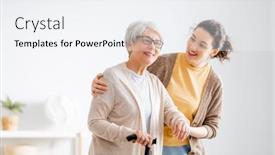  Presentation with caregiver - Cool new slide deck with happy-patient-and-caregiver-spending backdrop and a sky blue colored foreground