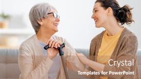  Presentation with caregiver - Colorful slide set enhanced with happy-patient-and-caregiver-spending backdrop and a coral colored foreground