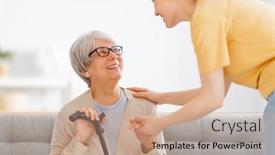  Presentation with caregiver - Presentation design having happy-patient-and-caregiver-spending background and a coral colored foreground