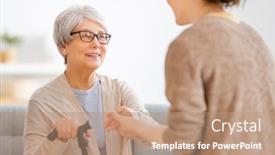  Presentation with caregiver - Slide deck enhanced with happy-patient-and-caregiver-spending background and a coral colored foreground