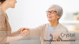  Presentation with caregiver - Presentation design with happy-patient-and-caregiver-spending background and a soft green colored foreground