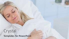  Presentation with hospital bed - Slide deck with happy patient lying on her bed in hospital background and a light gray colored foreground