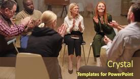  Presentation with people - Amazing presentation theme having happy-people-clapping-hands backdrop and a tawny brown colored foreground