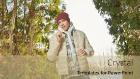  Presentation with emotions - PPT theme having happy-people-concept-portrait background and a coral colored foreground