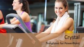  Presentation with biking - Theme consisting of happy people doing indoor biking in a fitness club background and a coral colored foreground