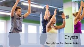  Presentation with mental wellbeing healthy lifestyle balance - Slide deck with happy people exercising in gym background and a light blue colored foreground