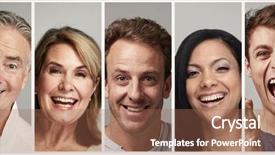  Presentation with faces - Cool new theme with happy people faces set backdrop and a violet colored foreground