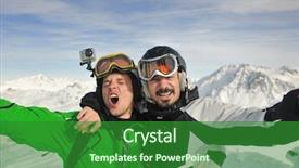  Presentation with mountain snow - Presentation having happy people group have fun on snow at winter season on mountain with blue sky and fresh air background and a forest green colored foreground