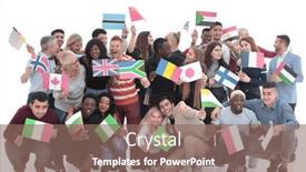  Presentation with country flags - PPT layouts enhanced with happy-people-holding-country-flags background and a  colored foreground