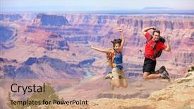  Presentation with grand canyon - Colorful slide deck enhanced with happy people jumping in grand backdrop and a coral colored foreground