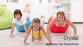  Presentation with exercise - Slide set with happy people using large exercise background and a soft green colored foreground