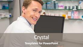  Presentation with hospital pharmacy - Slide set consisting of happy pharmacist using the computer background and a gray colored foreground