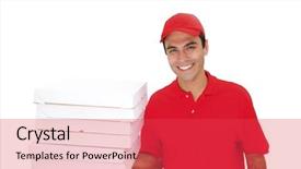  Presentation with pizza delivery - Theme enhanced with happy pizza delivery man isolated background and a red colored foreground