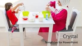  Presentation with mother son flowers - Audience pleasing theme consisting of happy playful son making muffin backdrop and a mint green colored foreground