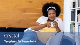  Presentation with relaxation - PPT theme consisting of happy-plus-size-african-american background and a ocean colored foreground