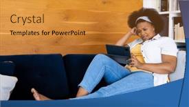  Presentation with relaxation - Presentation design enhanced with happy-plus-size-african-american background and a gold colored foreground