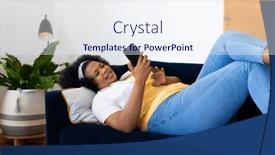  Presentation with relaxation - Presentation theme with happy-plus-size-african-american background and a sky blue colored foreground