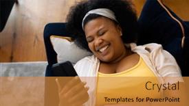  Presentation with relaxation - PPT layouts with happy-plus-size-african-american background and a gold colored foreground