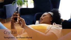  Presentation with relaxation - PPT theme featuring happy-plus-size-african-american background and a red colored foreground