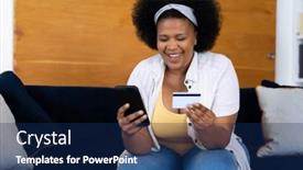  Presentation with happy life - Slide deck consisting of happy-plus-size-african-american background and a navy blue colored foreground