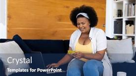  Presentation with space time - PPT theme featuring happy-plus-size-african-american background and a ocean colored foreground