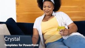  Presentation with happy life - PPT theme having happy-plus-size-african-american background and a ocean colored foreground