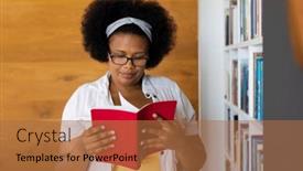  Presentation with book glasses - Presentation theme with happy-plus-size-african-american background and a red colored foreground