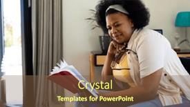  Presentation with relaxation - Slides having happy-plus-size-african-american background and a tawny brown colored foreground