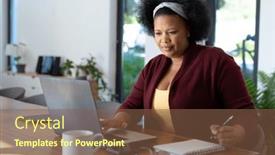  Presentation with woman body - Presentation featuring happy-plus-size-african-american background and a  colored foreground