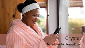  Presentation with health communication - Slide set having happy-plus-size-african-american background and a coral colored foreground