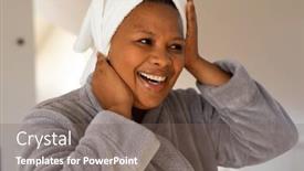  Presentation with african beauty - Presentation theme having happy-plus-size-african-american background and a gray colored foreground