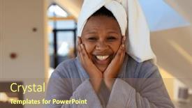  Presentation with african beauty - Slides having happy-plus-size-african-american background and a coral colored foreground