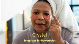  Presentation with eye care - Slides enhanced with happy-plus-size-african-american background and a tawny brown colored foreground