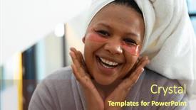  Presentation with eye care - Slide set consisting of happy-plus-size-african-american background and a tawny brown colored foreground