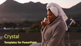  Presentation with self care - PPT layouts consisting of happy-plus-size-african-american background and a tawny brown colored foreground