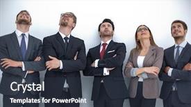  Presentation with group - Audience pleasing theme consisting of happy positive business group looking backdrop and a tawny brown colored foreground