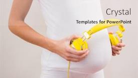  Presentation with pregnancy - Beautiful PPT layouts featuring happy pregnancy putting headphone on his belly at home in bedroom backdrop and a white colored foreground