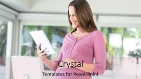  Presentation with home office - Amazing slide set having happy pregnant businesswoman standing with digital tablet at home office backdrop and a coral colored foreground