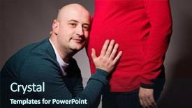  Presentation with pregnant - PPT theme consisting of happy pregnant couple posing on dark background background and a wine colored foreground