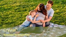  Presentation with new baby - Beautiful theme featuring happy pregnant family of three expecting new baby father and mother with little boy hugging outdoors backdrop and a tawny brown colored foreground