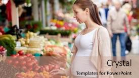  Presentation with street food - Slide set consisting of happy pregnant woman choosing food background and a coral colored foreground