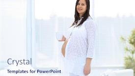  Presentation with cocoa - Theme having happy pregnant woman holding cup of cocoa background and a sky blue colored foreground