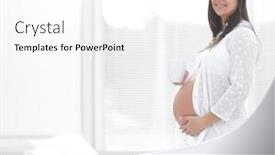  Presentation with cocoa - Presentation design having happy pregnant woman holding cup of cocoa background and a white colored foreground