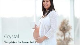  Presentation with cocoa - Slide deck enhanced with happy pregnant woman holding cup of cocoa background and a sky blue colored foreground