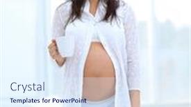  Presentation with cocoa - Presentation featuring happy pregnant woman holding cup of cocoa background and a sky blue colored foreground