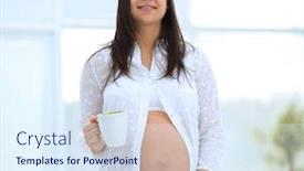  Presentation with cocoa - PPT theme featuring happy pregnant woman holding cup of cocoa background and a sky blue colored foreground
