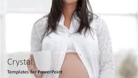  Presentation with cocoa - PPT theme consisting of happy pregnant woman holding cup of cocoa background and a light gray colored foreground