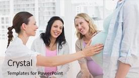  Presentation with pregnant - Cool new presentation design with happy pregnant women at antenatal backdrop and a soft green colored foreground