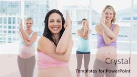  Presentation with pregnant - Presentation theme enhanced with happy pregnant women in yoga class standing in eagle pose in a fitness studio background and a lemonade colored foreground